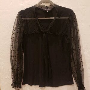 Sweet Wanderer Long Sleeve Black Pullover Top with Sheer Sleeves